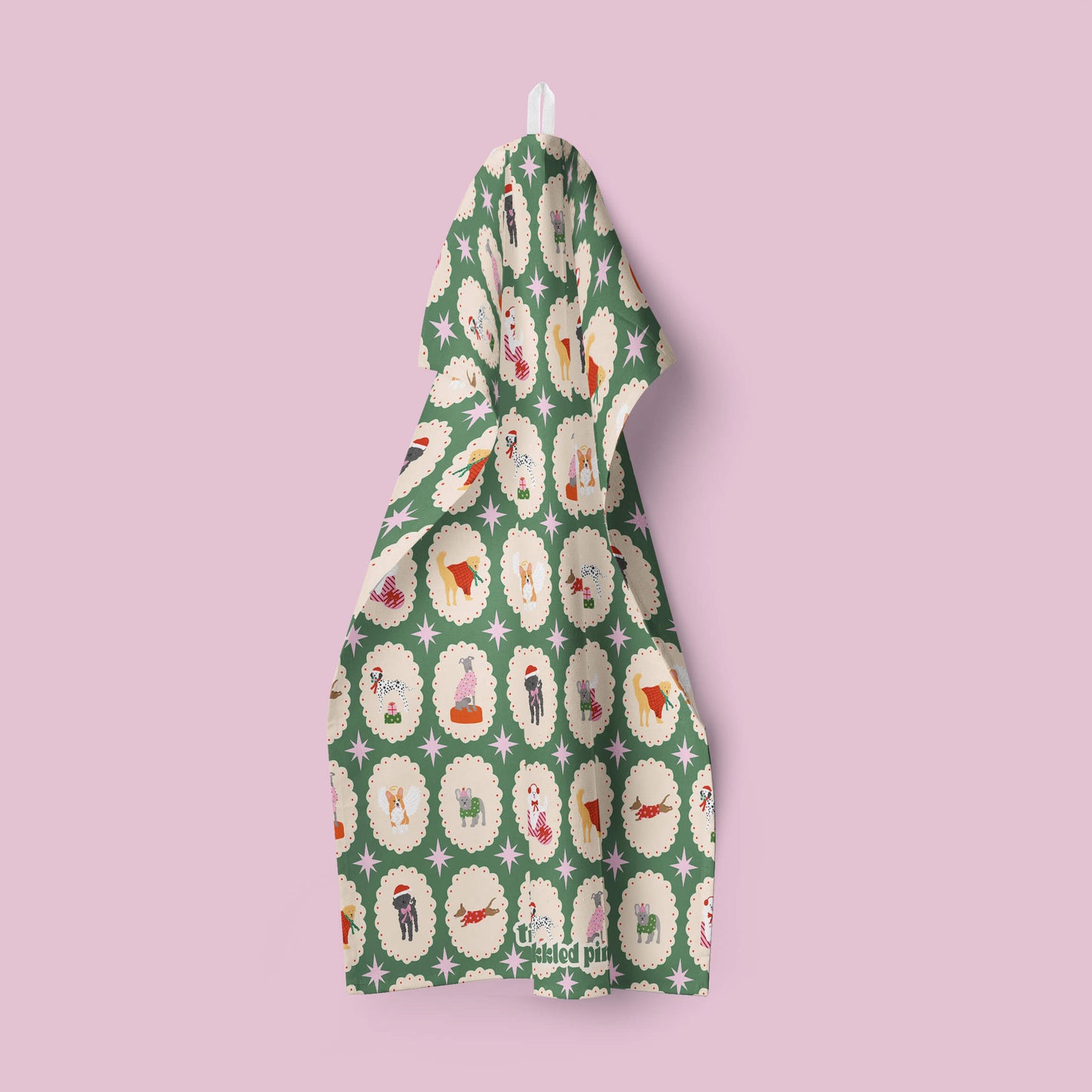 Christmas Dogs Tea Towel | Dogs Kitchen Dish Towel