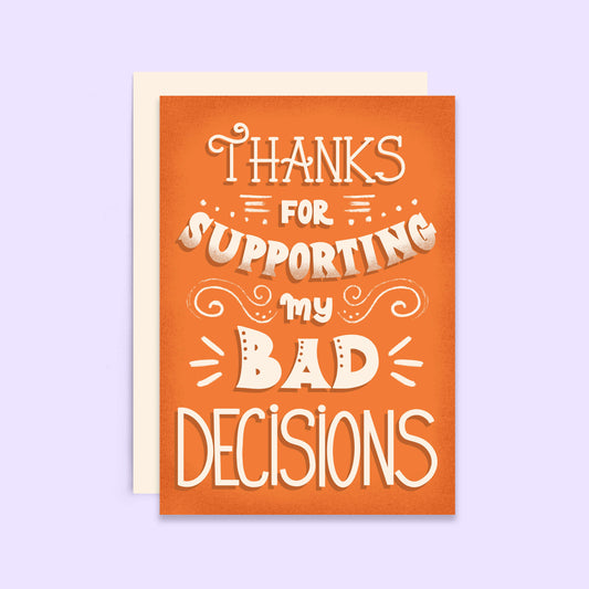 Bad Decisions Thank You Card | Funny Thank You Card | Thanks