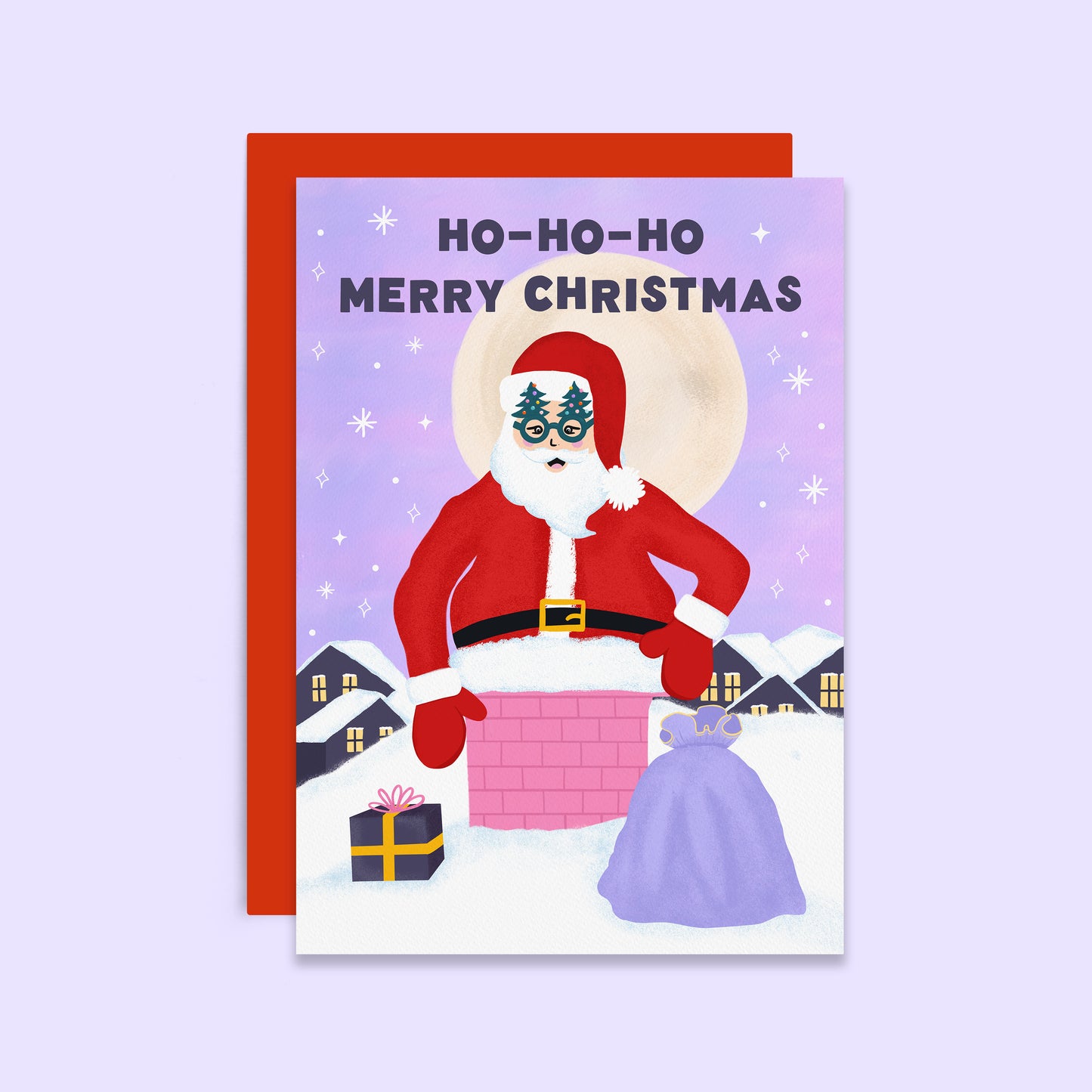 Ho Ho Ho Merry Christmas | Santa in a Chimney Holiday Card | Seasonal | Wholesale