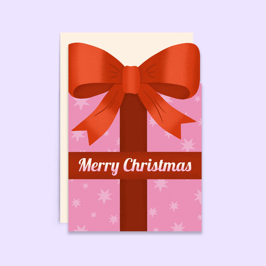 Merry Christmas Gift Box Card | Christmas Die Cut Shaped Holiday Card