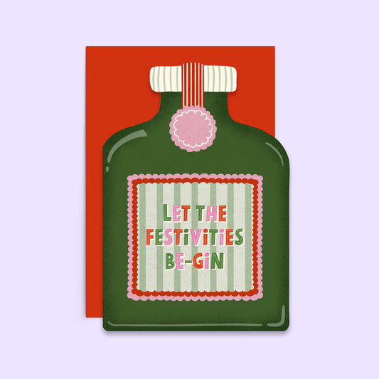 Festivities Be-Gin Holiday Card | Christmas Die Cut Shaped Card