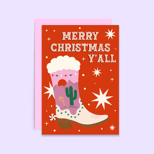 Merry Christmas Y'all Card | Western Cowgirl Holiday Card