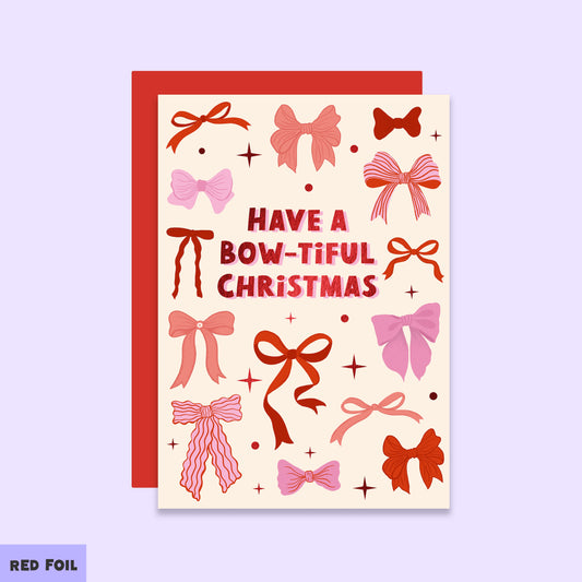 Coquette Bows Christmas Card | Pink Red Bow-tiful Christmas