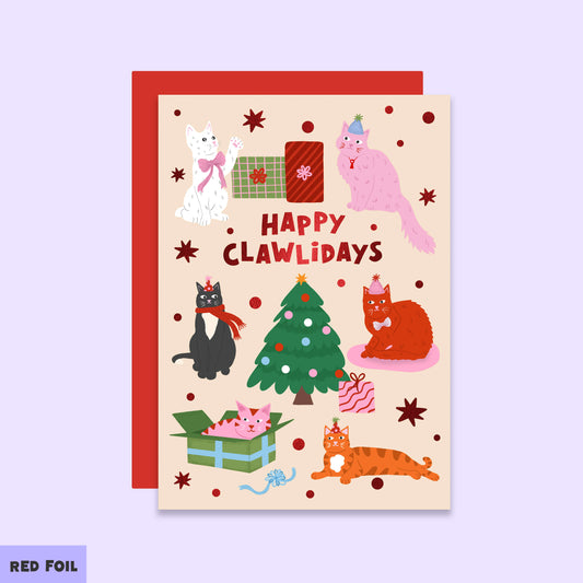 Happy Clawlidays Cat Christmas Card | Feline Holiday Card