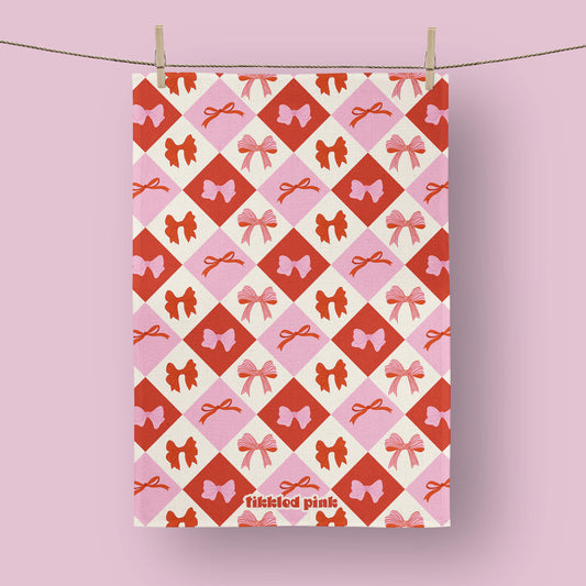 Retro Bows Checkerboard Tea Towel | Vintage Kitchen Towel