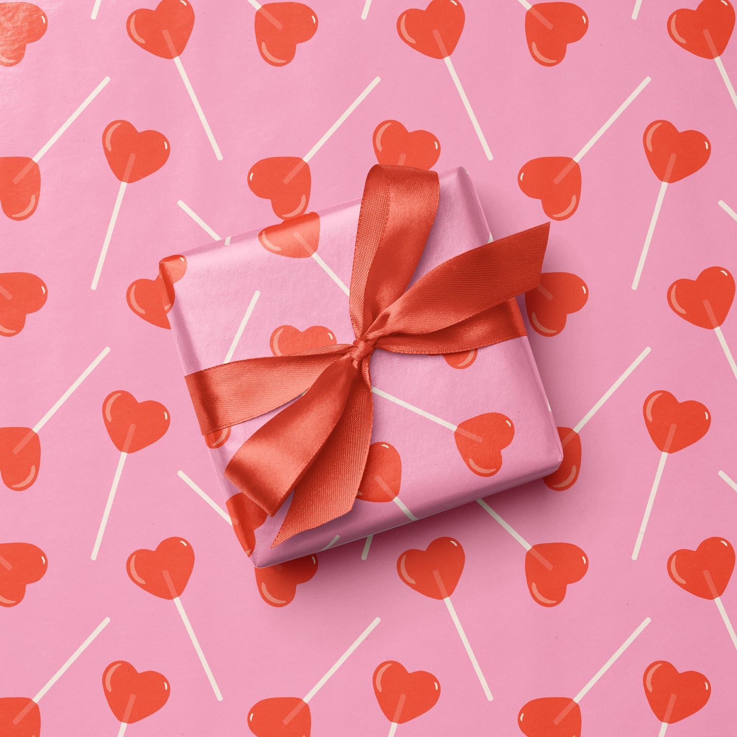 Heart Lollipops Wrapping Paper Sheet | Valentine's Day Wrap