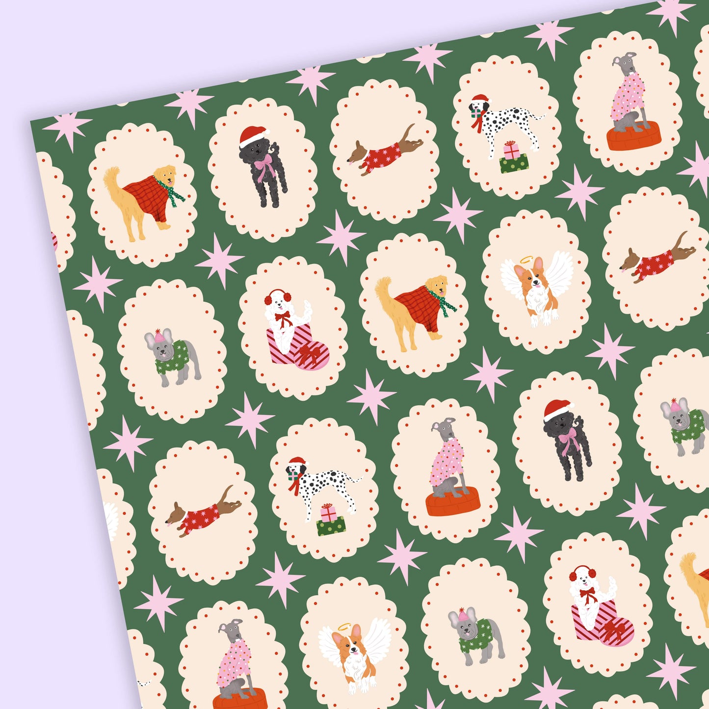 Christmas Dogs Wrapping Paper Sheets | Dog Holiday Gift Wrap