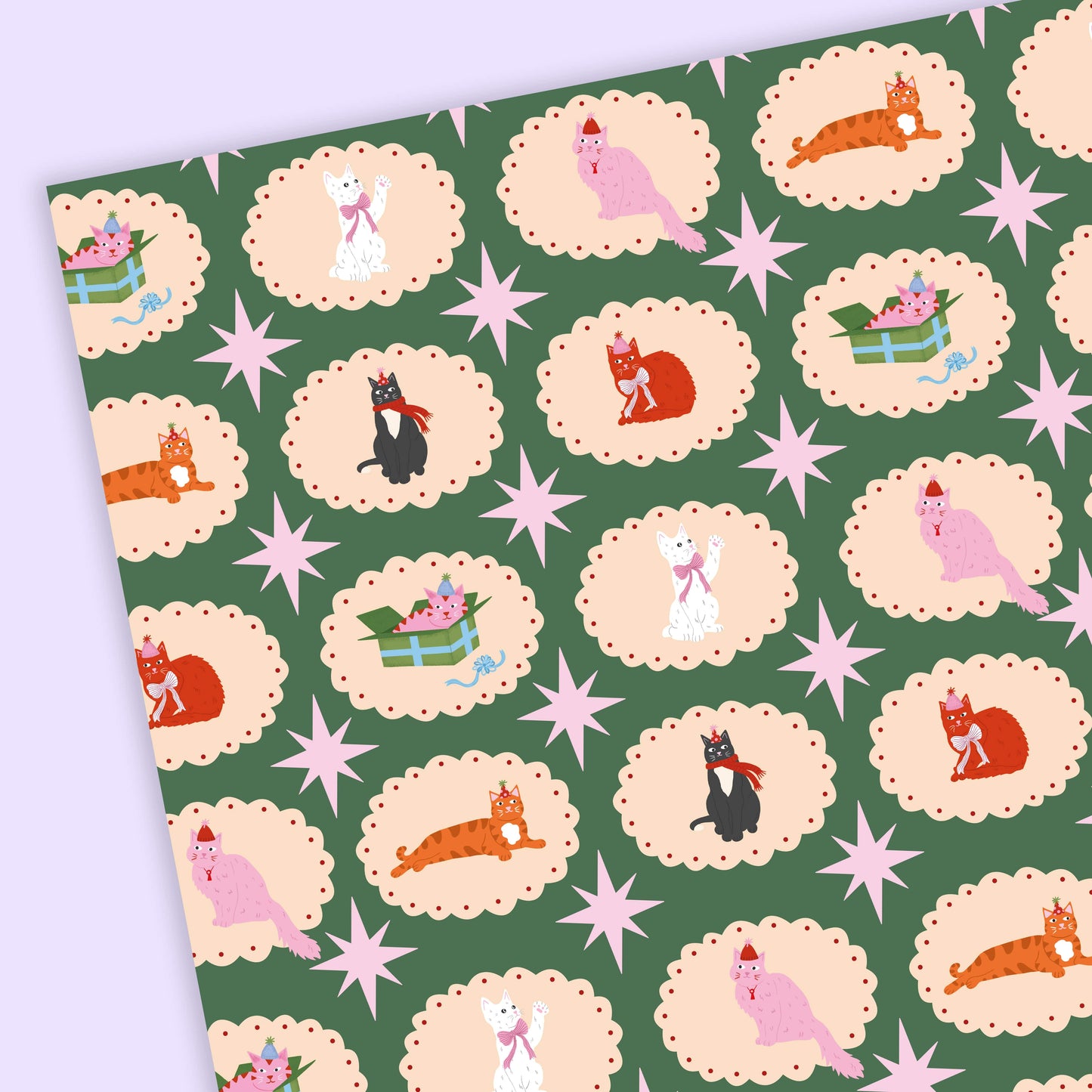 Christmas Cats Wrapping Paper Sheets | Holiday Cat Gift Wrap