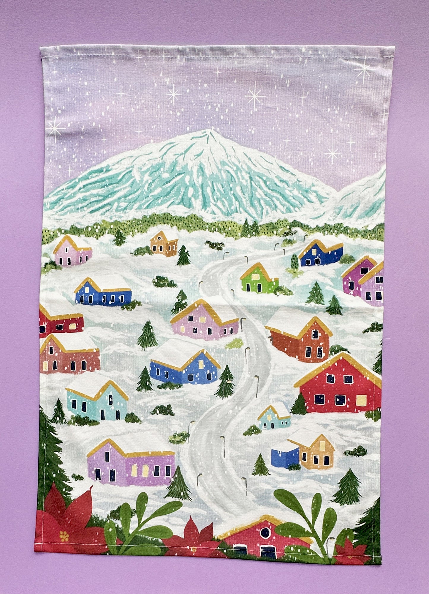 Winter Village Tea Towel | Snow Village Cotton Tea Towel