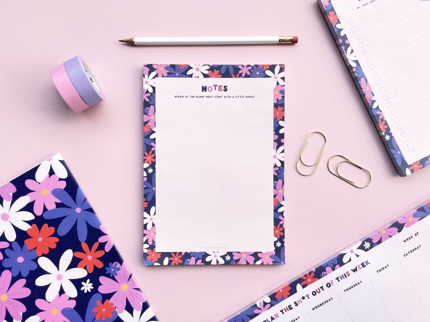 Floral Blank List A5 Notepad