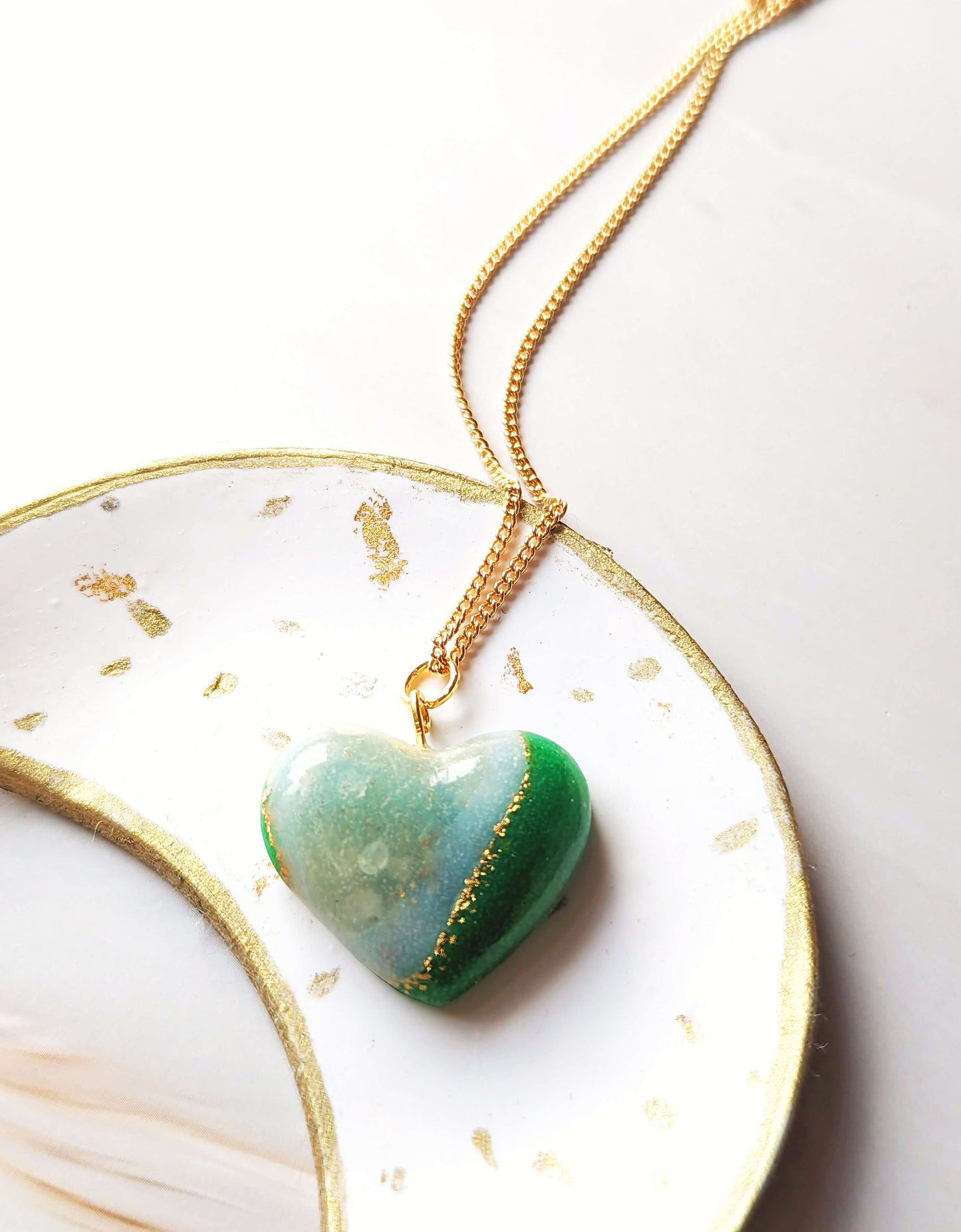 Emerald Green & Gold Heart Earrings and Pendant