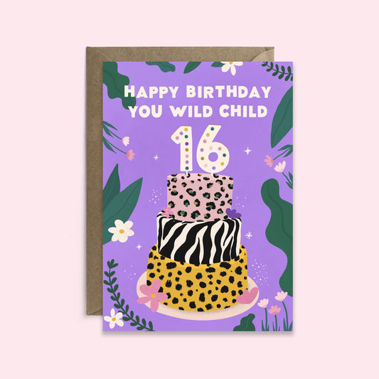 16th Birthday Card | Wild Child Leopard Print Birthday Card
