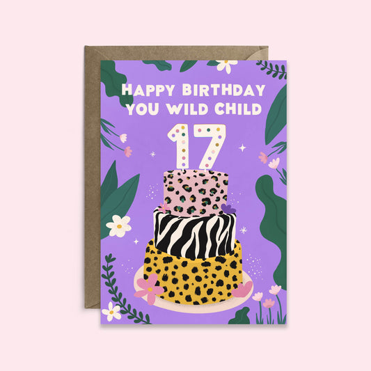 17th Birthday Card | Wild Child Leopard Print Birthday Card