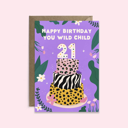 21st Birthday Card | Wild Child Leopard Print Birthday Card