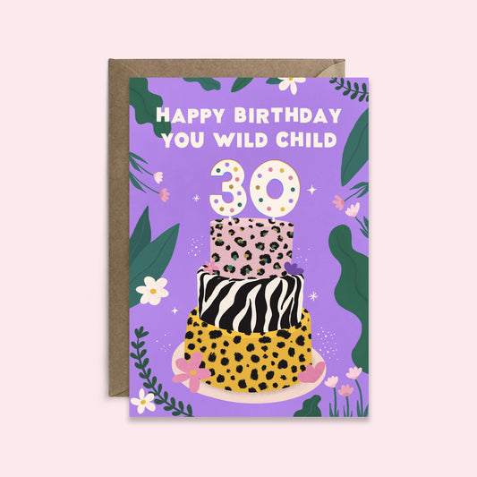 30th Birthday Card | Wild Child Leopard Print Birthday Card