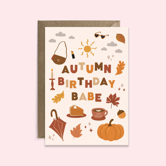 Autumn Babe Birthday Card | Fall Birthday Card | Female Birthday Card