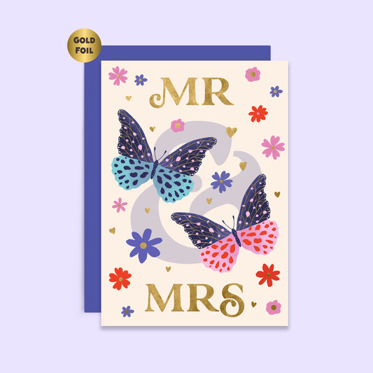 Mr & Mrs Wedding Card | Engagement Cards | Gold Foil Cards