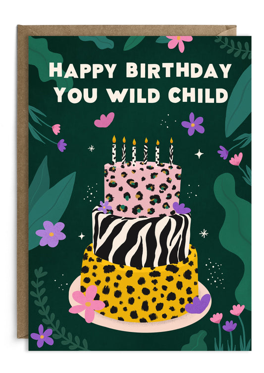 Wild Child Birthday Card | Leopard Print Card | Female Card